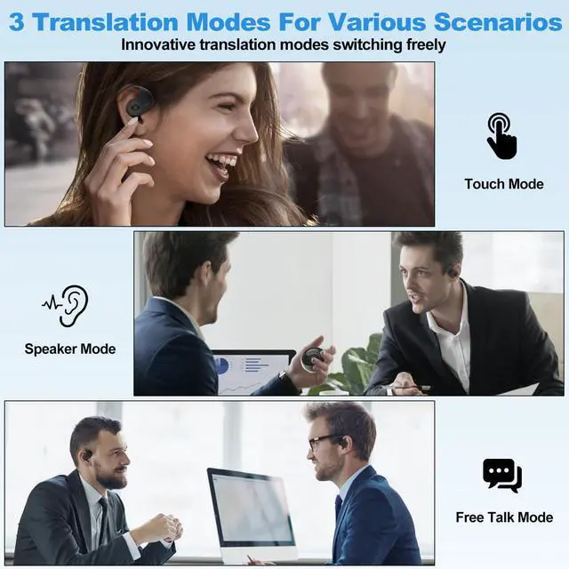 Alt view image 3 of 7 - AI Language, 144 Online Languages Translation in Real Time & 5 Translation Modes for iOS & Android,Instant Translate Earbuds Ideal for Travel Business Learning(Black)