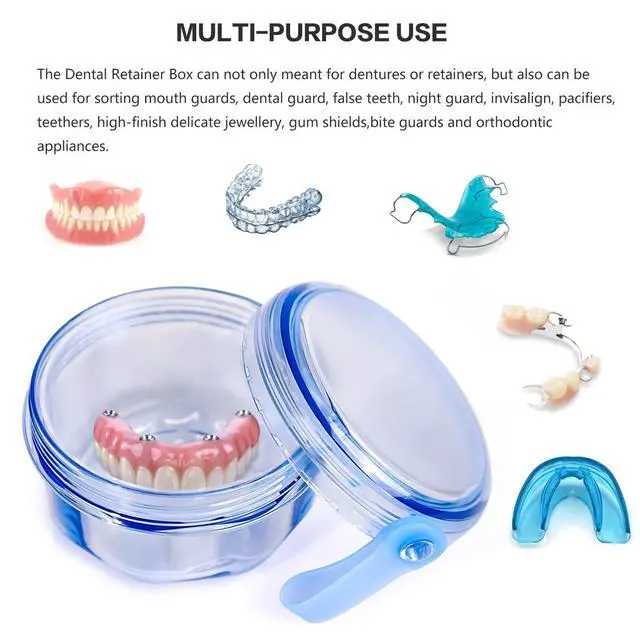 Alt view image 2 of 7 - Leak Proof Portable Denture Bath Case Denture Cleaning Cup, False Teeth Holder Mouthguard Night Guard Container Box Retainer Soaking Case for Travel, Household, Office - Transparent Blue