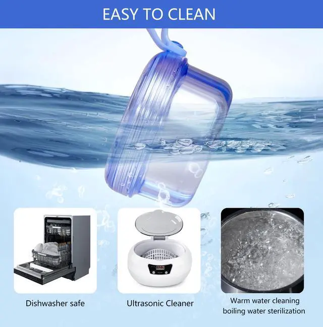Alt view image 4 of 7 - Leak Proof Portable Denture Bath Case Denture Cleaning Cup, False Teeth Holder Mouthguard Night Guard Container Box Retainer Soaking Case for Travel, Household, Office - Transparent Blue
