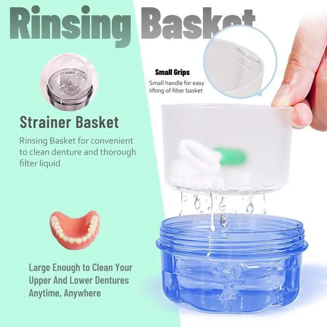 Alt view image 5 of 7 - Leak Proof Portable Denture Bath Case Denture Cleaning Cup, False Teeth Holder Mouthguard Night Guard Container Box Retainer Soaking Case for Travel, Household, Office - Transparent Blue