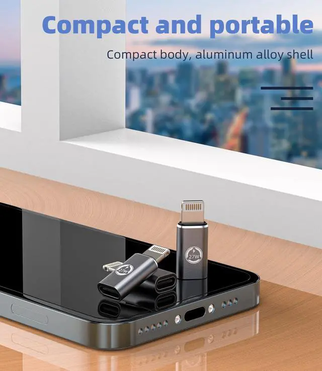 Alt view image 3 of 7 - 27W Fast Charger Adapter(3Pack)USB C Female to Lightning Male Converter Type-c Port Charge Cord Connector Charging Data Sync Cable for Apple iPhone 11 12 13 14 Pro Max Mini Xs Se 7 8 X Xr Plus IpadAir