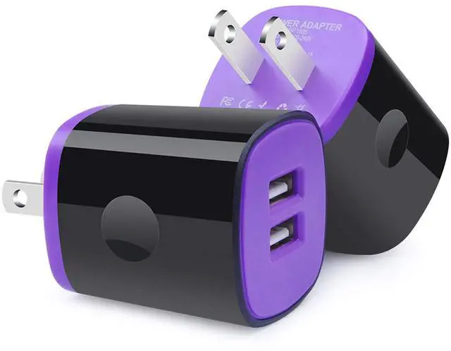 Main image of USB Wall Charger, 2Pack Travel Charging Block Dual Port USB Cube Power Adapter Wall Plug Compatible iPhone 17/16/15/14/13/12/11/Pro Max/SE/XS/XR, Samsung Galaxy S24 S23 S22 S21, Pixel 10 Pro (Purple)