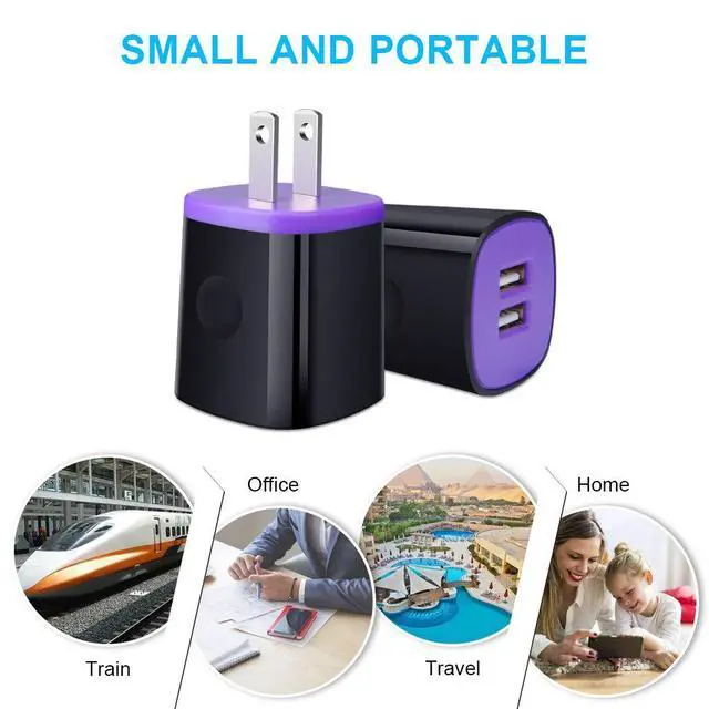 Alt view image 6 of 6 - USB Wall Charger, 2Pack Travel Charging Block Dual Port USB Cube Power Adapter Wall Plug Compatible iPhone 17/16/15/14/13/12/11/Pro Max/SE/XS/XR, Samsung Galaxy S24 S23 S22 S21, Pixel 10 Pro (Purple)