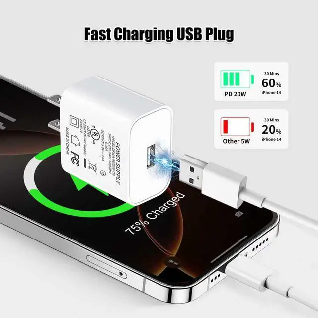 Alt view image 6 of 7 - USB Wall Charger, 5V 2A USB Charger Block Plug Cube Travel Power Adapter Fast Charging Block for iPhone 16 15 14 13 12 11 X XR XS, Galaxy, LG, Moto, Tablet, Kindle, Air, Mini, Android Phones(1Pack)