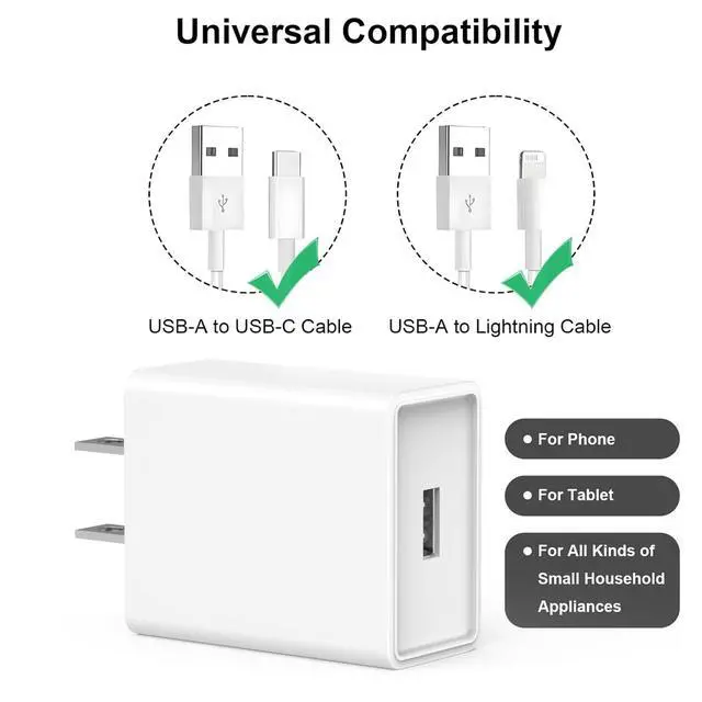 Alt view image 3 of 7 - USB Wall Charger Block Plug,2Pack 5V 2A AC Power Adapter UL Certified Fast Charging Cube Brick Home Travel Use for iPhone 11/12/13/14/15/16/17 Pro/Pro Max/Plus,XS/XR/X,Watch Series 8/7 Tablet,Kindle