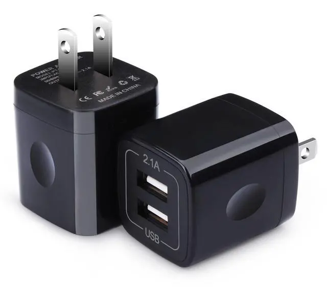 Main image of Black USB Wall Adapter, Dual Port 2.1A Fast Wall Charger Brick Base Cube USB Plug Outlet Phone Box Double Charging Block for iPhone 17 Air Pro Max 16e 16 15 14 13 12 11 XS Max XR X 8 7 6, Pad, Samsung