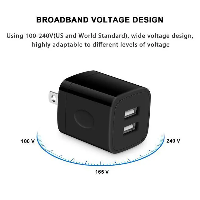 Alt view image 4 of 7 - Black USB Wall Adapter, Dual Port 2.1A Fast Wall Charger Brick Base Cube USB Plug Outlet Phone Box Double Charging Block for iPhone 17 Air Pro Max 16e 16 15 14 13 12 11 XS Max XR X 8 7 6, Pad, Samsung