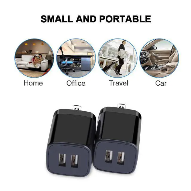 Alt view image 7 of 7 - Black USB Wall Adapter, Dual Port 2.1A Fast Wall Charger Brick Base Cube USB Plug Outlet Phone Box Double Charging Block for iPhone 17 Air Pro Max 16e 16 15 14 13 12 11 XS Max XR X 8 7 6, Pad, Samsung