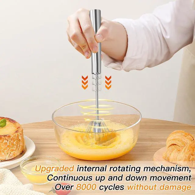 Alt view image 2 of 7 - Hand mixer egg beater,stainless steel semi automatic whisk,egg spinner,wisking tool,whipped cream dispenser,easy whisks for cooking,Beating&Stirring(12in)