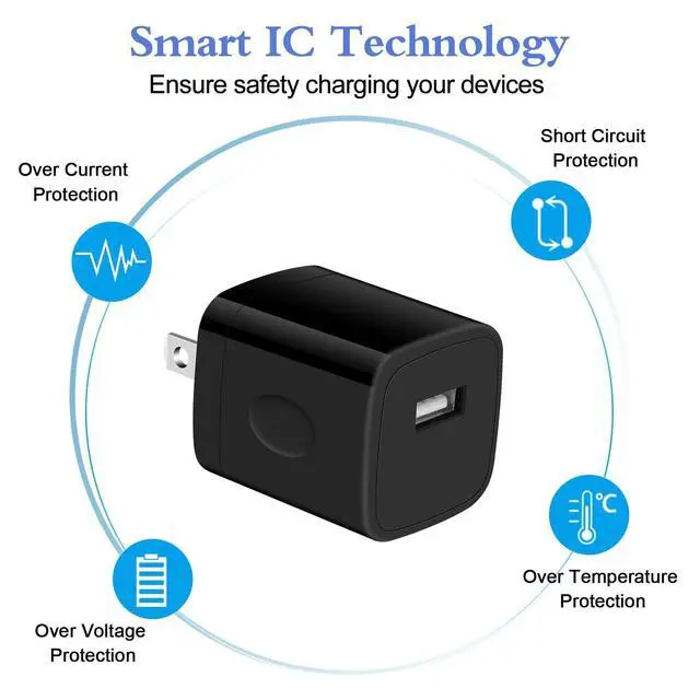 Alt view image 4 of 7 - Single Port Charging Block, 4Pack 1A/5V Black Wall Charger Box USB Charging Plug Cube Brick for iPhone 17 16 Pro 15 14 Pro Max 13 12 Plus,Samsung Galaxy S25 S24 S23 A15 A14,Moto,Android Phone Chargers
