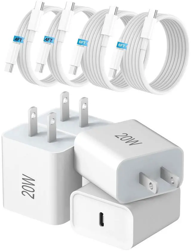 Main image of USB C Charger Block, 4 Pack 20W Fast Charge Type-C Adapter, USBC Wall Charger with 4FT/6FT USB C to C Cable for i Phone 17/17 Pro/16/16 Pro/16 Pro Max/15/15 Plus/15 Pro/15 Pro Max