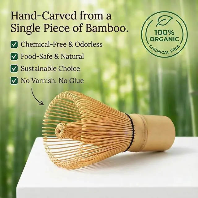 Alt view image 3 of 7 - 100-Prong Bamboo Matcha Whisk (Chasen) - Traditional Green Tea Powder Stirrer & Mixer, Authentic Handcrafted Macha Wisk, Better Than Electric Frother for Matcha Latte, Kitchen Gift for Women