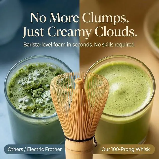 Alt view image 4 of 7 - 100-Prong Bamboo Matcha Whisk (Chasen) - Traditional Green Tea Powder Stirrer & Mixer, Authentic Handcrafted Macha Wisk, Better Than Electric Frother for Matcha Latte, Kitchen Gift for Women