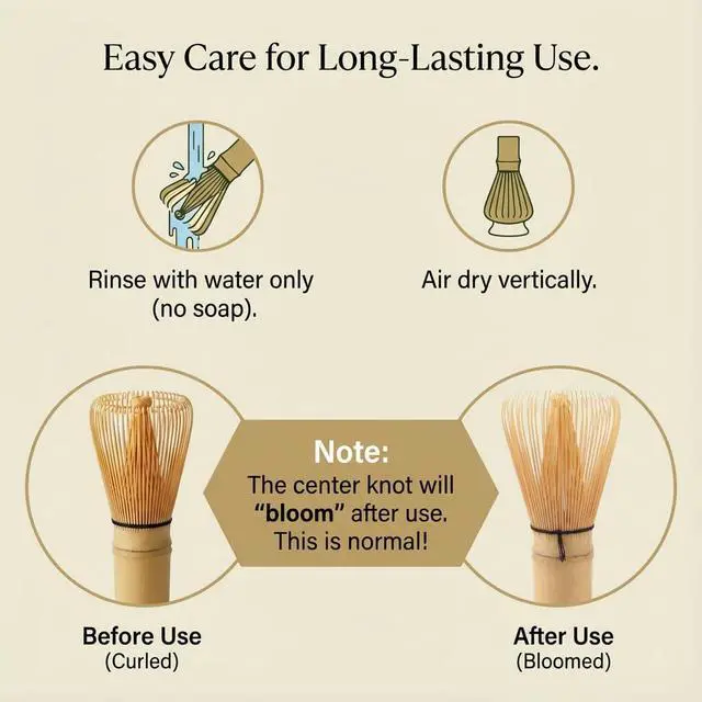 Alt view image 7 of 7 - 100-Prong Bamboo Matcha Whisk (Chasen) - Traditional Green Tea Powder Stirrer & Mixer, Authentic Handcrafted Macha Wisk, Better Than Electric Frother for Matcha Latte, Kitchen Gift for Women