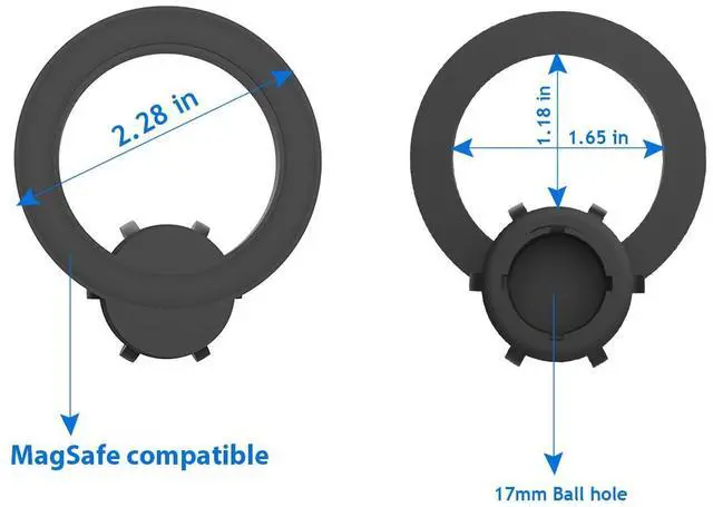 Alt view image 3 of 5 - Phone Magnetic Ball Mount Adapter Compatible with MagSafe, 360 Degree Rotate Mout Fit All 17mm/0.67inch Ball Joint Car Phone Holder, Compatible with All Phones