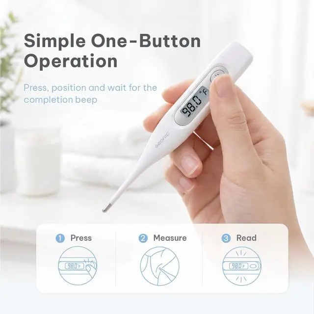 Alt view image 3 of 7 - Digital Thermometer for Adults & Kids, 60-Second Reading, 3-in-1 Oral Rectal Underarm Use, Fever Alarm, Memory Recall, Water-Resistant, White