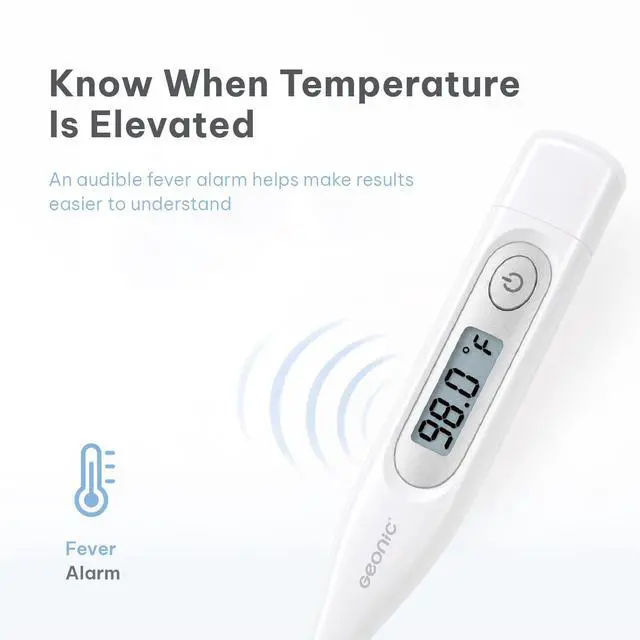 Alt view image 5 of 7 - Digital Thermometer for Adults & Kids, 60-Second Reading, 3-in-1 Oral Rectal Underarm Use, Fever Alarm, Memory Recall, Water-Resistant, White