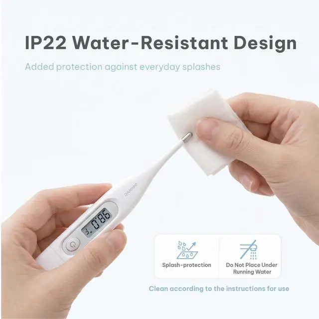 Alt view image 7 of 7 - Digital Thermometer for Adults & Kids, 60-Second Reading, 3-in-1 Oral Rectal Underarm Use, Fever Alarm, Memory Recall, Water-Resistant, White
