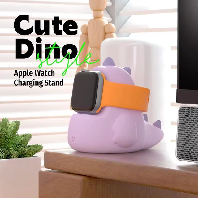 Alt view image 2 of 7 - Charger Stand Compatible with Apple Watch Series Ultra2/Ultra/10/9/8/SE2/7/6/SE/5/4/3/2/1 (49/46/45/44/42/41/40/38mm),Dinosaur iWatch Charging Dock,Supports Nightstand Mode,Purple