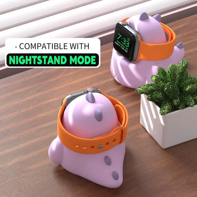 Alt view image 6 of 7 - Charger Stand Compatible with Apple Watch Series Ultra2/Ultra/10/9/8/SE2/7/6/SE/5/4/3/2/1 (49/46/45/44/42/41/40/38mm),Dinosaur iWatch Charging Dock,Supports Nightstand Mode,Purple