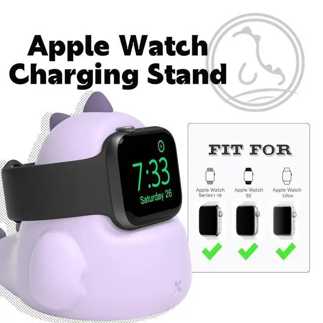 Alt view image 3 of 7 - Charger Stand Compatible with Apple Watch Series Ultra2/Ultra/10/9/8/SE2/7/6/SE/5/4/3/2/1 (49/46/45/44/42/41/40/38mm),Dinosaur iWatch Charging Dock,Supports Nightstand Mode,Purple