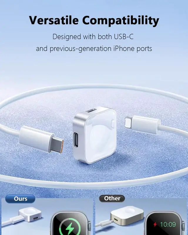 Alt view image 2 of 7 - Charger for Apple Watch Support Lightning USB C,5W Magnetic Wireless Fast Charging iWatch Charger Type C Travel Keychain for iWatch Series Ultra 3/11/10/9/8/7/6/SE3/SE2/5/4/3/2-silvery Portable
