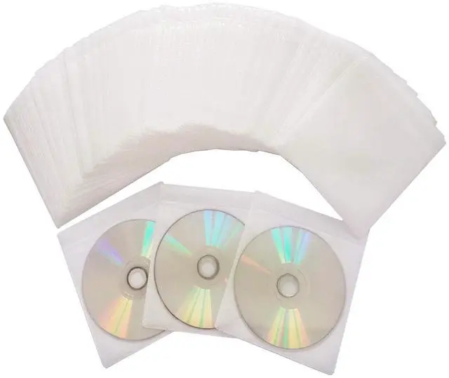 Main image of CD DVD Sleeves,Thick Non-Woven Material Double-Sided Refill Plastic Sleeve for CD and DVD Storage Binders Disc Case (White)