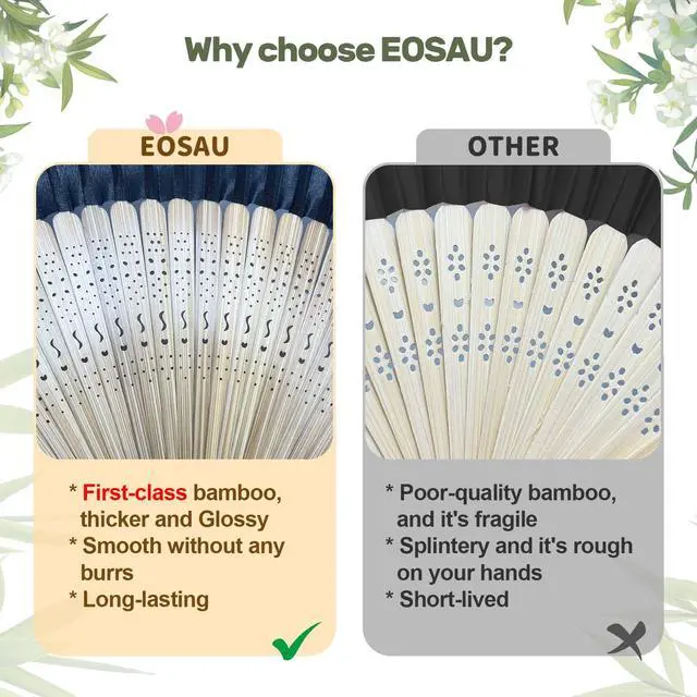 Alt view image 4 of 7 - Bamboo Hand Fan Foldable 8.3 Inch, Portable Folding Fan with Pouch for Church Wedding Makeup, Small Decorative Cooling Fan for Women (Black/Bamboo Frame)