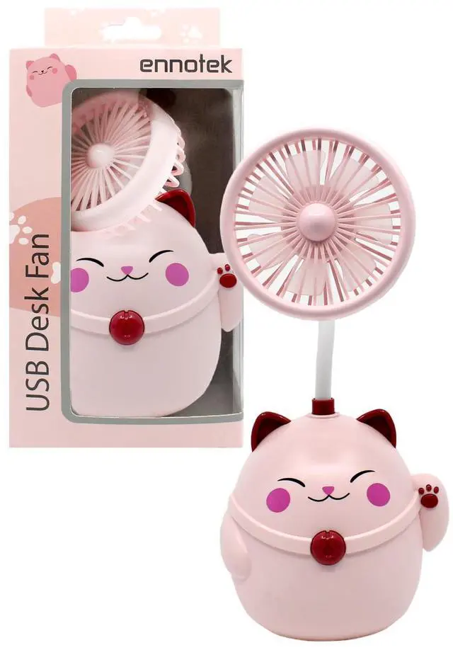 Main image of Cute Pink Cat Desk Fan with Pen Holder Cat Fan for Women, Animal Fan, Funny Office Accessories, Cat Lover Gift, Small USB Fan, Aesthetic Decor