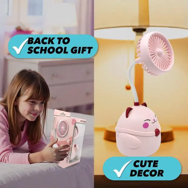 Alt view image 5 of 7 - Cute Pink Cat Desk Fan with Pen Holder Cat Fan for Women, Animal Fan, Funny Office Accessories, Cat Lover Gift, Small USB Fan, Aesthetic Decor