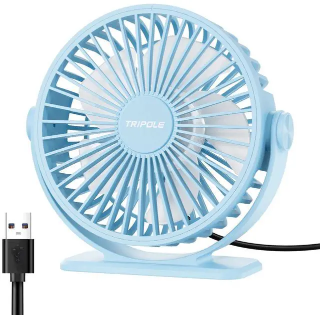 Main image of Small Desk Fan USB Powered Mini Portable Fan, 3 Speeds Strong Breeze Electric Fans, 360° Rotation Quiet Plug In Personal USB Cooling Fans for Desktop Bedroom Office Table Travel Cruise, Blue