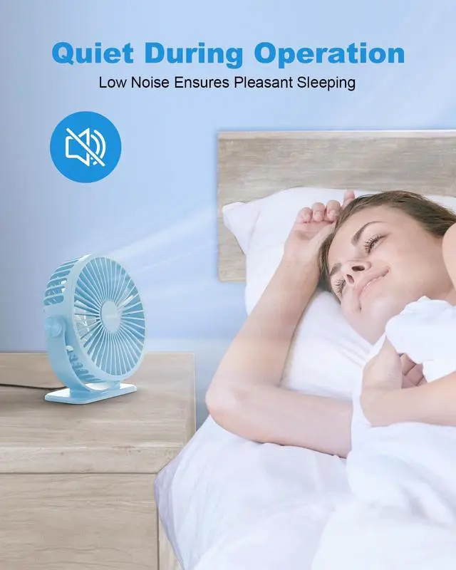 Alt view image 4 of 7 - Small Desk Fan USB Powered Mini Portable Fan, 3 Speeds Strong Breeze Electric Fans, 360° Rotation Quiet Plug In Personal USB Cooling Fans for Desktop Bedroom Office Table Travel Cruise, Blue
