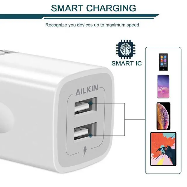Alt view image 4 of 7 - USB Wall Charger, Foldable Charger Adapter, AILKIN 2Pack 2.4Amp Dual Port