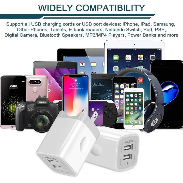 Alt view image 7 of 7 - USB Wall Charger, Foldable Charger Adapter, AILKIN 2Pack 2.4Amp Dual Port