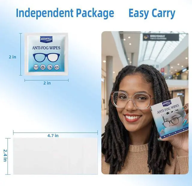 Alt view image 4 of 6 - Anti-Fog Wipes for Glasses, 100 Pre-Moistened Lens Cleaners