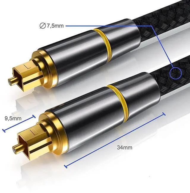 Alt view image 3 of 7 - Optical Cable, 1m/3.3FT Toslink Digital Audio Lead SPDIF Cable with Nylon Braided Fiber Optic Cord, 24K Gold-Plated Compatible with TV, Sky, PS4, Xbox, Home Theater, Hi-Fi