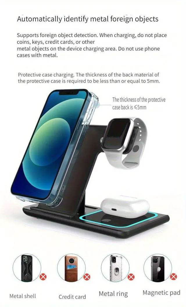 Alt view image 3 of 7 - 3-in-1 Magnetic Wireless Charging Station, 15W Fast Charger for iPhone 17/16/15/14/13/12 Series, Apple Watch Ultra/10/9/8/SE & AirPads Pro/3/2, Foldable Charging Stand for Travel