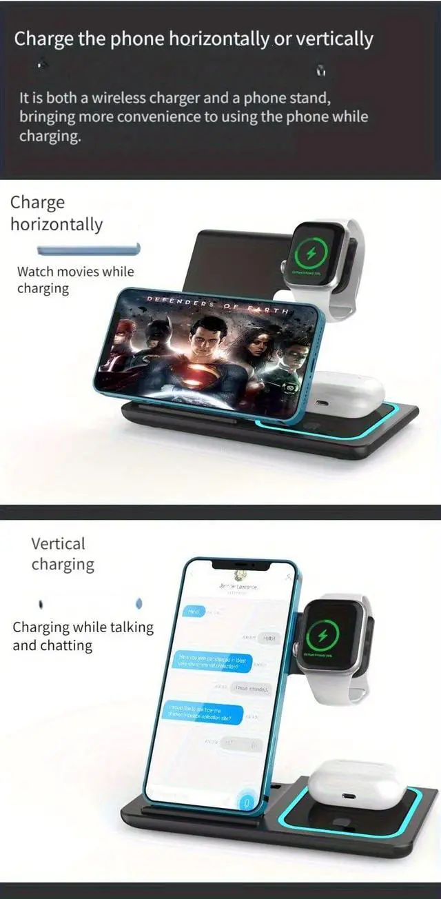 Alt view image 4 of 7 - 3-in-1 Magnetic Wireless Charging Station, 15W Fast Charger for iPhone 17/16/15/14/13/12 Series, Apple Watch Ultra/10/9/8/SE & AirPads Pro/3/2, Foldable Charging Stand for Travel