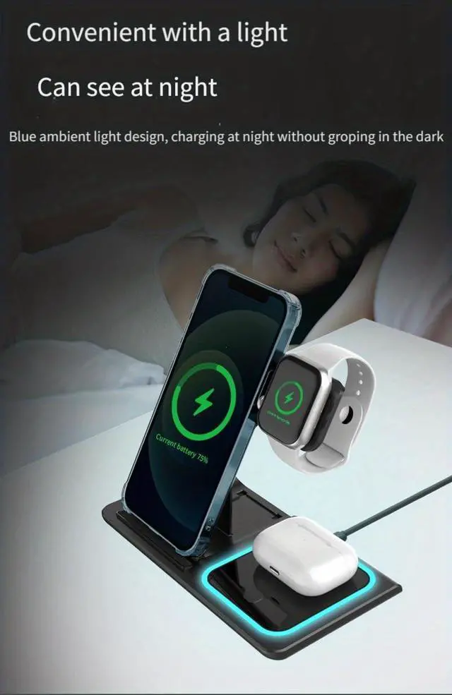 Alt view image 6 of 7 - 3-in-1 Magnetic Wireless Charging Station, 15W Fast Charger for iPhone 17/16/15/14/13/12 Series, Apple Watch Ultra/10/9/8/SE & AirPads Pro/3/2, Foldable Charging Stand for Travel
