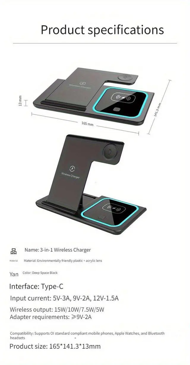 Alt view image 7 of 7 - 3-in-1 Magnetic Wireless Charging Station, 15W Fast Charger for iPhone 17/16/15/14/13/12 Series, Apple Watch Ultra/10/9/8/SE & AirPads Pro/3/2, Foldable Charging Stand for Travel