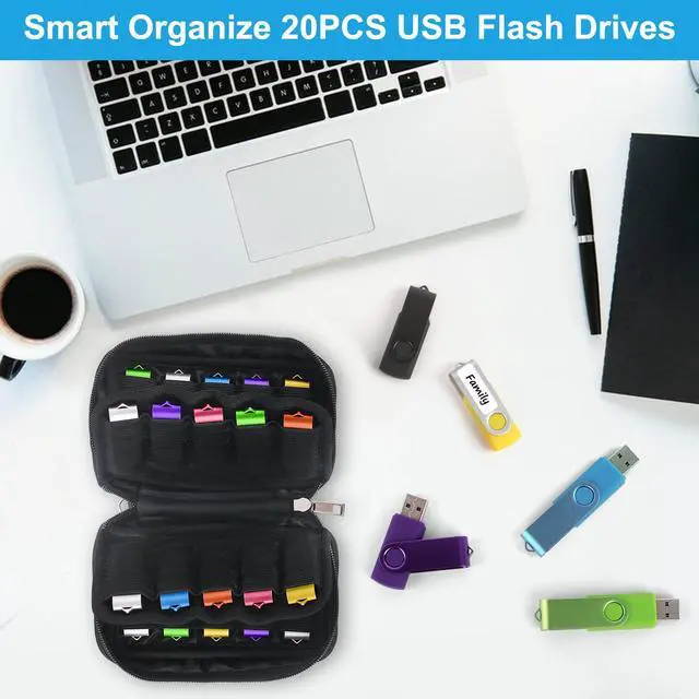 Alt view image 2 of 7 - Flash Drive Case 20 Slots Thumb Drive USB Storage Case, Portable Electronic Accessories Storage Bag Swivel Memory Stick Jump Drives Small Carrying Case USB Holder Organizer with 24 Flash Drive Labels