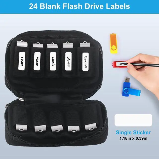 Alt view image 3 of 7 - Flash Drive Case 20 Slots Thumb Drive USB Storage Case, Portable Electronic Accessories Storage Bag Swivel Memory Stick Jump Drives Small Carrying Case USB Holder Organizer with 24 Flash Drive Labels