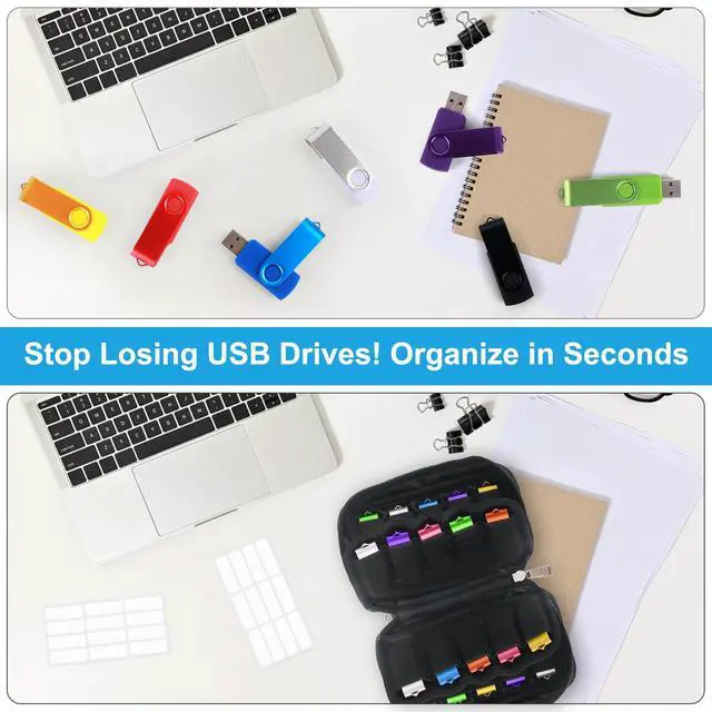 Alt view image 6 of 7 - Flash Drive Case 20 Slots Thumb Drive USB Storage Case, Portable Electronic Accessories Storage Bag Swivel Memory Stick Jump Drives Small Carrying Case USB Holder Organizer with 24 Flash Drive Labels