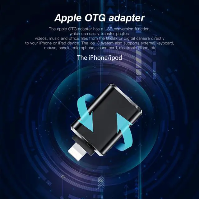 Alt view image 2 of 7 - Lightning to USB for iPhone OTG Adapter Dongle Camera Card Reader Flash Drive Keyboard Mouse MIDI Hub Data Sync for 13 11 12 Pro Max Mini Xr X Xs 8 7 Se Plus for Apple for iPad Air Piano Converter