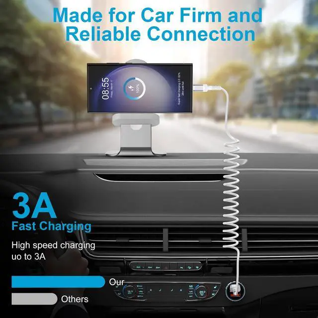 Alt view image 4 of 7 - Retractable USB C Cable, 2Pack 3ft Coiled USB-A to USB C Cable Type C Car Charging Cord for Samsung Galaxy A17 A56 S26 Ultra S25 S24 A16 A15 iPhone 17e/17/16/16 Pro Max/15 Pixel 10a 10 Pro XL Fold 9a