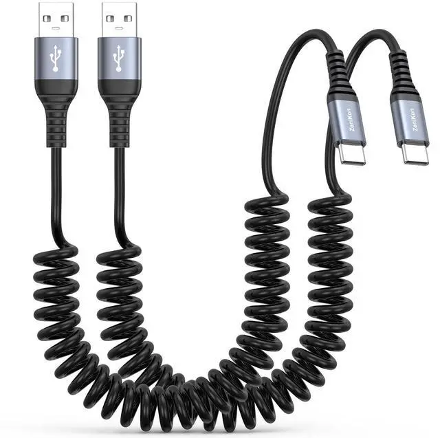 Main image of USB A to USB C Coiled Cable 3FT 2-Pack, Coiled USB C Cable for Car Fast Charging, Android Auto & CarPlay Cable Compatible with iPhone 16/15 Series, Galaxy S25/S24/S23, MacBook, iPad Pro/Air