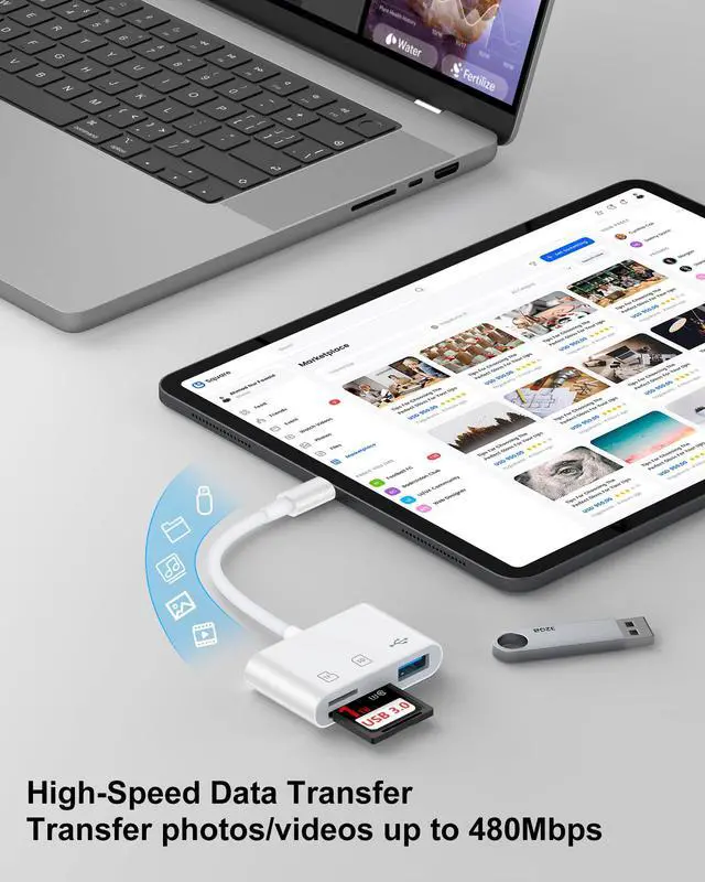 Alt view image 2 of 7 - Lightning to SD Card Reader for iPhone 14 Pro Max/14/13Pro/12/11/XR/8, Micro SD Memory Card Reader with USB Camera Adapter Plug and Play Digital Trail Camera Game Viewer with SD/TF Card Reader Adapter