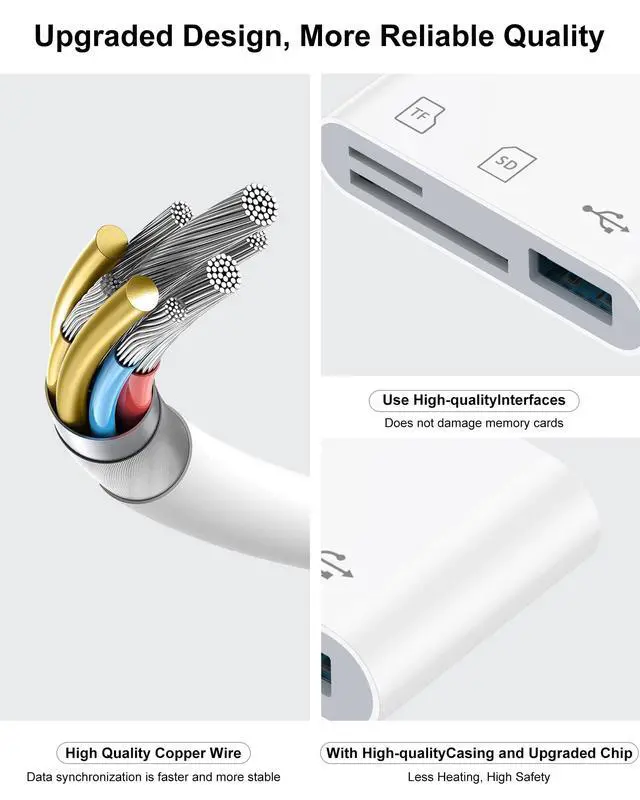 Alt view image 6 of 7 - Lightning to SD Card Reader for iPhone 14 Pro Max/14/13Pro/12/11/XR/8, Micro SD Memory Card Reader with USB Camera Adapter Plug and Play Digital Trail Camera Game Viewer with SD/TF Card Reader Adapter