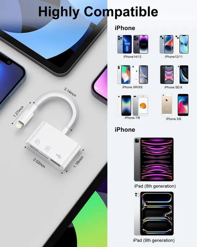 Alt view image 7 of 7 - Lightning to SD Card Reader for iPhone 14 Pro Max/14/13Pro/12/11/XR/8, Micro SD Memory Card Reader with USB Camera Adapter Plug and Play Digital Trail Camera Game Viewer with SD/TF Card Reader Adapter