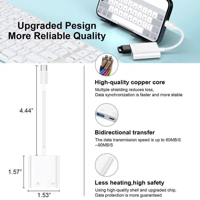 Alt view image 5 of 7 - USB C to USB Camera Adapter for iPhone 17 16 15, USB3.0 Female OTG Adapter with Fast Charging Port for iPhone 17 Pro Max/16e/16 Pro/15/iPad/Samsung S26 S25 A17 A56 A16 to USBFlash Drive/Keyboard/Mouse